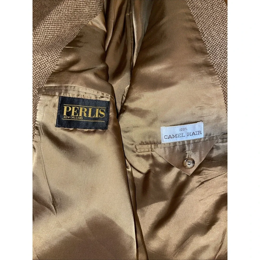 Perlis 100% Camel Hair Blazer‎ Men 44L Tall Beige Business Wedding Resort